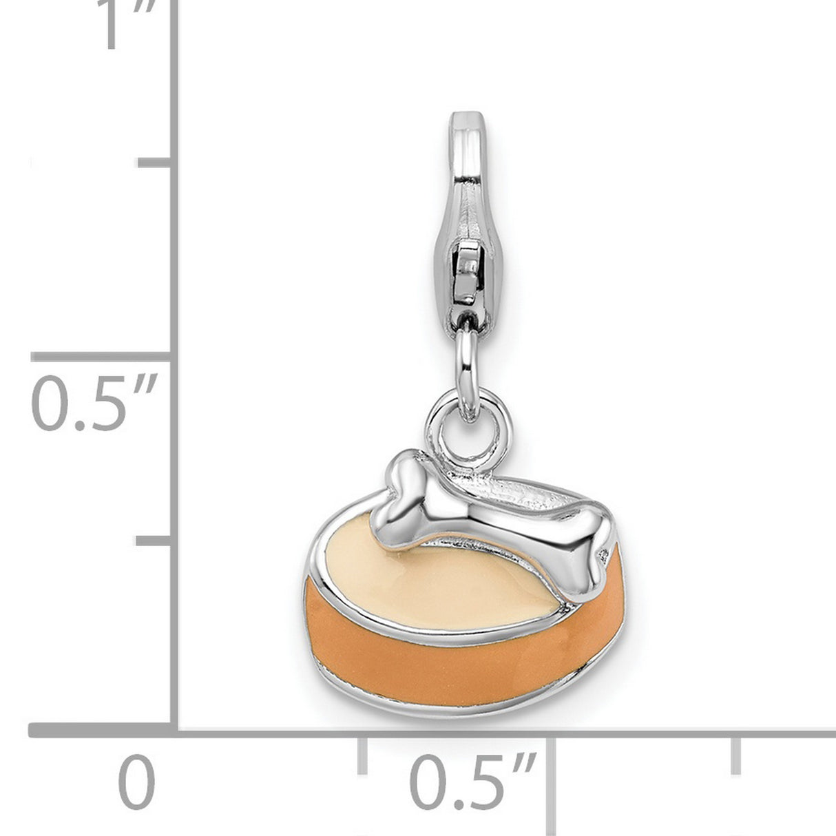 Enamel Dog Bowl Bone Lobster Clasp Charm Pendant in Real 925 Sterling Silver
