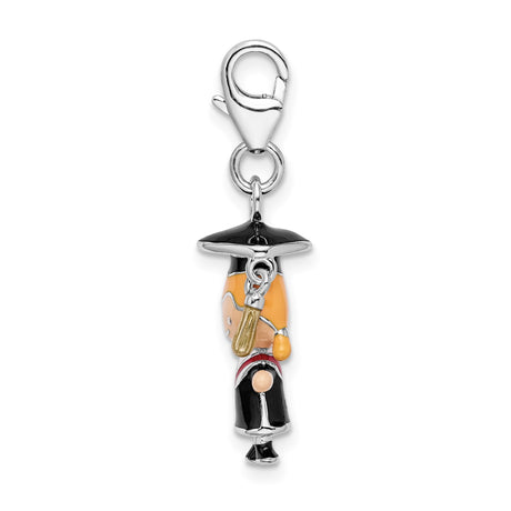 Sterling Silver Graduation Girl Charm Pendant with Cap, Gown, and Diploma Accent