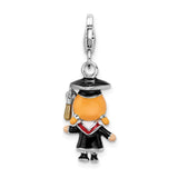 Sterling Silver Graduation Girl Charm Pendant with Cap, Gown, and Diploma Accent