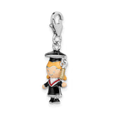 Sterling Silver Graduation Girl Charm Pendant with Cap, Gown, and Diploma Accent