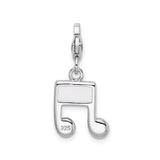 Sterling Silver Music Note Pendant with Multicolor Cubic Zirconia , Charm for Women or Musicians
