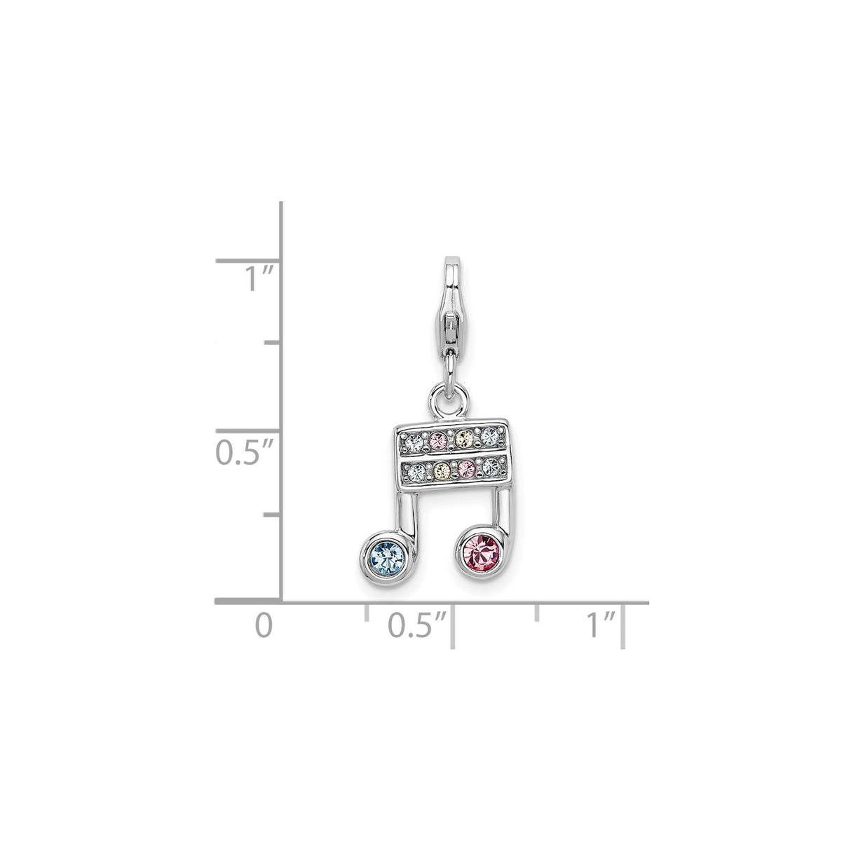 Sterling Silver Music Note Pendant with Multicolor Cubic Zirconia , Charm for Women or Musicians
