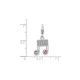 Sterling Silver Music Note Pendant with Multicolor Cubic Zirconia , Charm for Women or Musicians