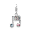 Sterling Silver Music Note Pendant with Multicolor Cubic Zirconia , Charm for Women or Musicians