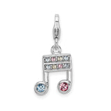 Sterling Silver Music Note Pendant with Multicolor Cubic Zirconia , Charm for Women or Musicians