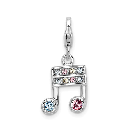Sterling Silver Music Note Pendant with Multicolor Cubic Zirconia , Charm for Women or Musicians