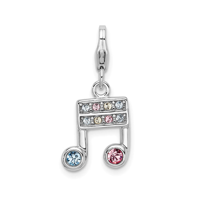 Sterling Silver Music Note Pendant with Multicolor Cubic Zirconia , Charm for Women or Musicians