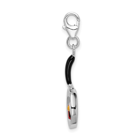 Enamel Frying Pan Food Lobster Clasp Charm Pendant in Real 925 Sterling Silver