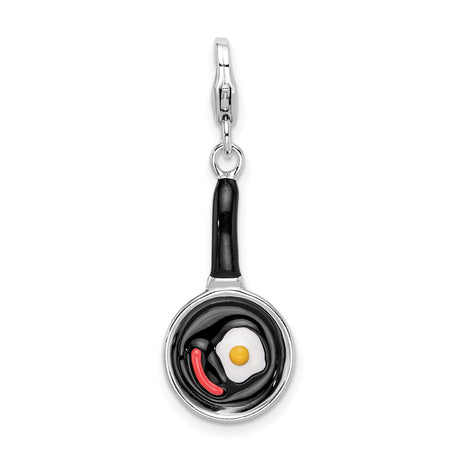 Enamel Frying Pan Food Lobster Clasp Charm Pendant in Real 925 Sterling Silver