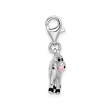 Sterling Silver Cow Charm Pendant with Black and Pink Enamel, 3D Farm Animal Design