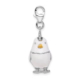Sterling Silver Enamel Chicken Charm Pendant, White Hen with Red Comb and Yellow Beak
