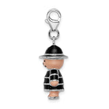 Sterling Silver Bear Charm Pendant with Black Enamel, Royal Guard Design, Lobster Clasp
