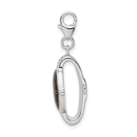 Sterling Silver Watch Charm Pendant with Black Dial and Roman Numerals