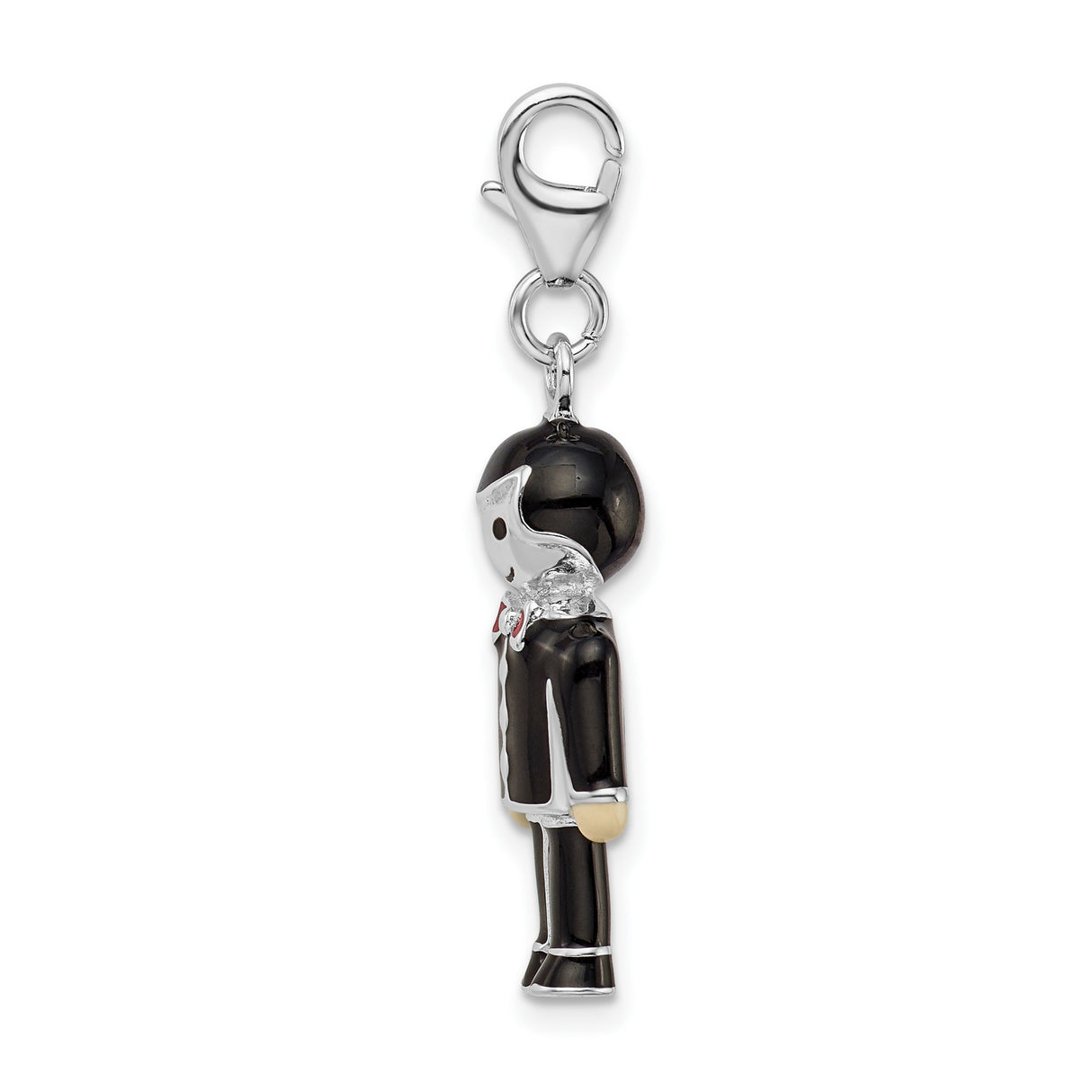 Sterling Silver Groom Charm Pendant with Enamel Tuxedo and Red Bowtie Design