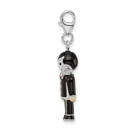 Sterling Silver Groom Charm Pendant with Enamel Tuxedo and Red Bowtie Design