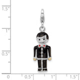 Sterling Silver Groom Charm Pendant with Enamel Tuxedo and Red Bowtie Design