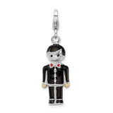 Sterling Silver Groom Charm Pendant with Enamel Tuxedo and Red Bowtie Design