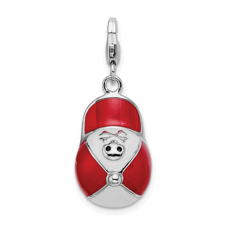 Sterling Silver Charm, Santa Nesting Doll Design with Red Enamel, Christmas Holiday Theme