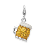 Sterling Silver Beer Mug Charm Pendant with Enamel Frothy Stein Design, Oktoberfest Theme