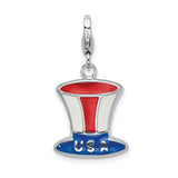 Sterling Silver Patriotic Hat Charm Pendant, Red White and Blue Enamel USA Top Hat Theme