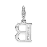 Sterling Silver Pendant with Cubic Zirconia, Letter B Monogram Charm for Necklace or Bracelet