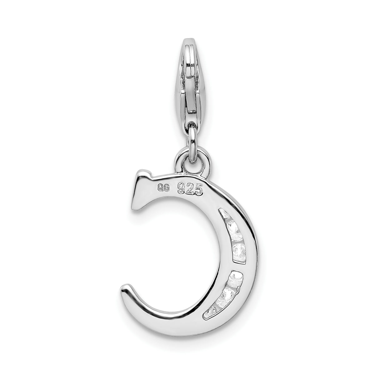 Sterling Silver Initial Charm Pendant with Cubic Zirconia, Letter C, with Lobster Clasp