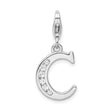 Sterling Silver Initial Charm Pendant with Cubic Zirconia, Letter C, with Lobster Clasp