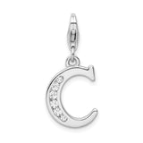 Sterling Silver Initial Charm Pendant with Cubic Zirconia, Letter C, with Lobster Clasp