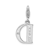 Sterling Silver Letter D Pendant Charm with Cubic Zirconia, Polished Finish