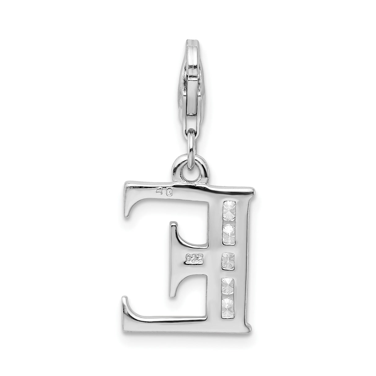Sterling Silver Letter E Pendant Charm with Cubic Zirconia, Alphabet Jewelry for Women or Unisex