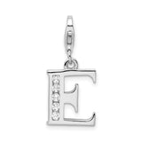 Sterling Silver Letter E Pendant Charm with Cubic Zirconia, Alphabet Jewelry for Women or Unisex