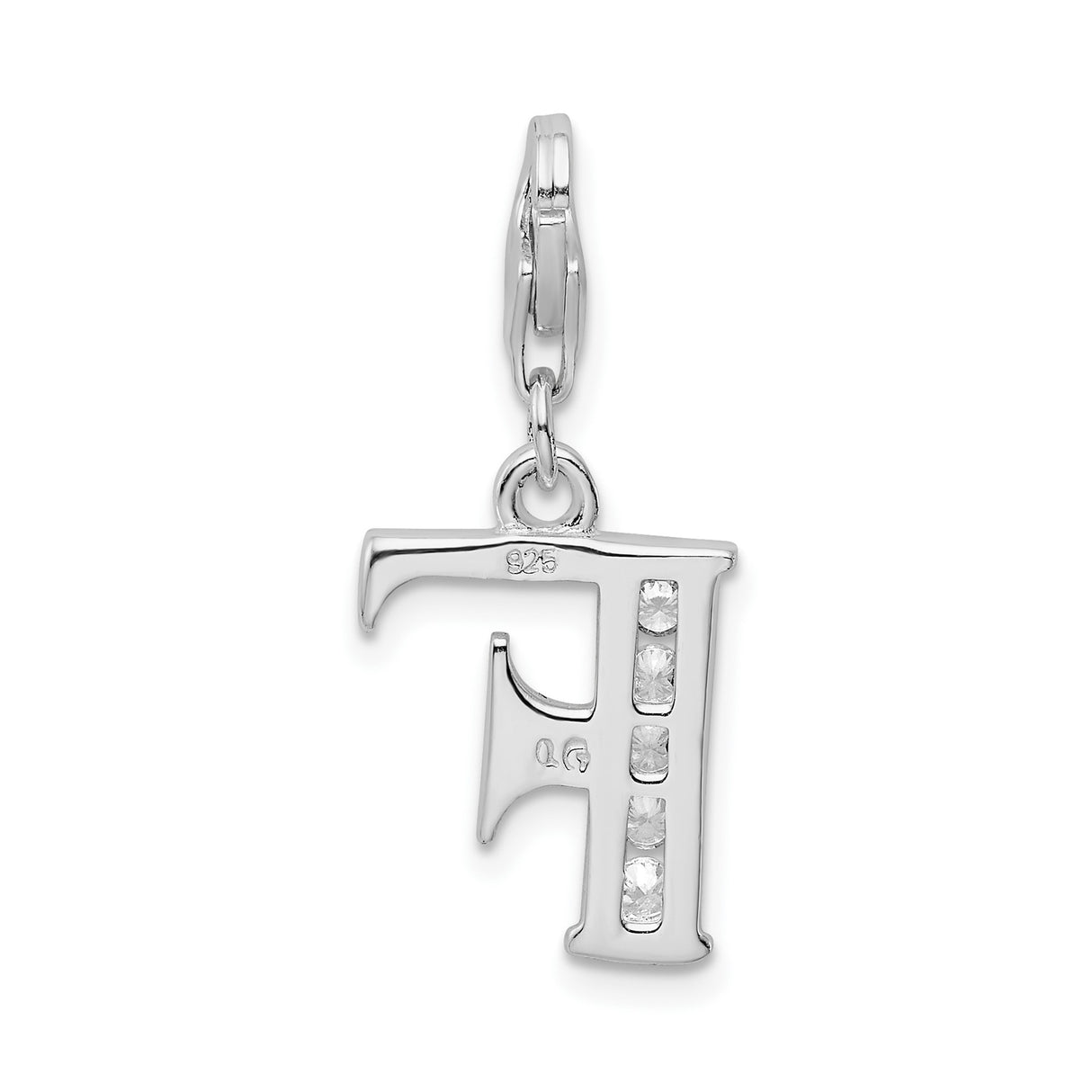 Sterling Silver Letter F Charm Pendant with Cubic Zirconia and Lobster Clasp