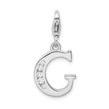 Sterling Silver Letter G Pendant Charm with Cubic Zirconia Accents for Necklace or Bracelet