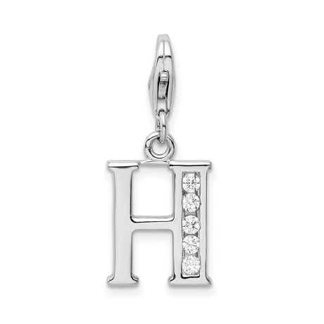Sterling Silver H Pendant Charm with Cubic Zirconia Accent, Polished Alphabet Initial Design