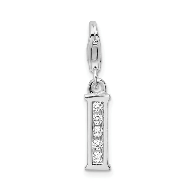Sterling Silver Letter I Charm Pendant with Cubic Zirconia, Polished Alphabet Design for Women