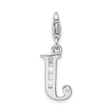 Sterling Silver J Charm Pendant with Cubic Zirconia, Alphabet Initial Jewelry for Women