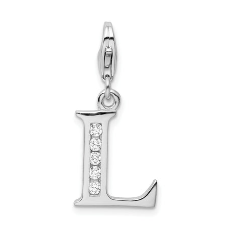 Sterling Silver Letter L Pendant Charm with Cubic Zirconia, Dainty Initial Jewelry for Women