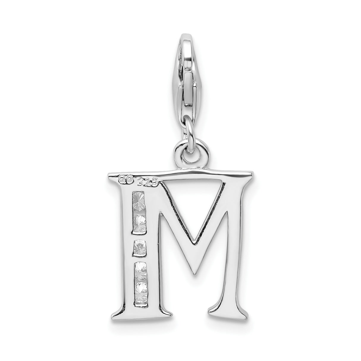 Sterling Silver Initial M Pendant Charm with Cubic Zirconia, Script Letter Jewelry for Women