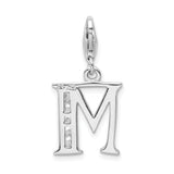 Sterling Silver Initial M Pendant Charm with Cubic Zirconia, Script Letter Jewelry for Women