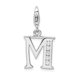 Sterling Silver Initial M Pendant Charm with Cubic Zirconia, Script Letter Jewelry for Women