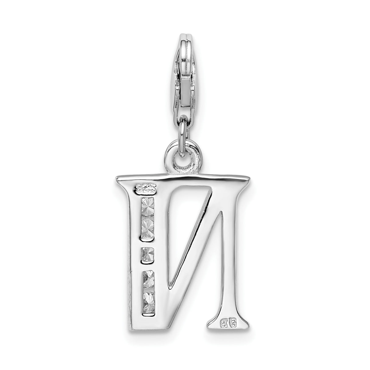 Sterling Silver Letter N Pendant Charm with Cubic Zirconia Accent