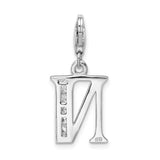 Sterling Silver Letter N Pendant Charm with Cubic Zirconia Accent