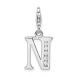 Sterling Silver Letter N Pendant Charm with Cubic Zirconia Accent