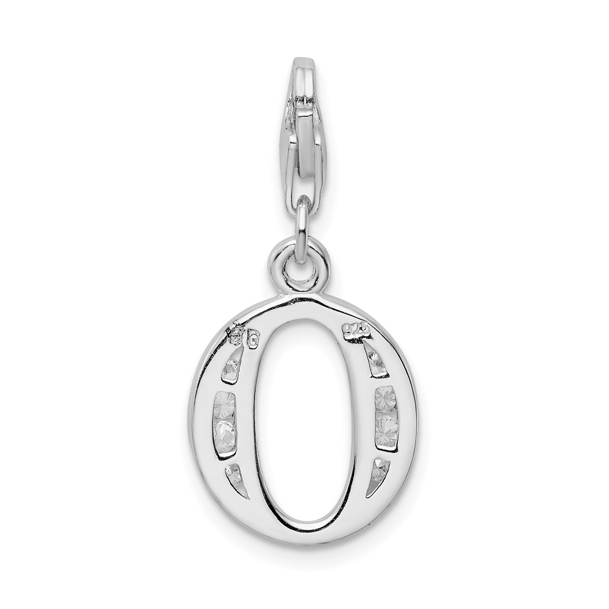 Sterling Silver Letter O Pendant Charm with Cubic Zirconia Accents