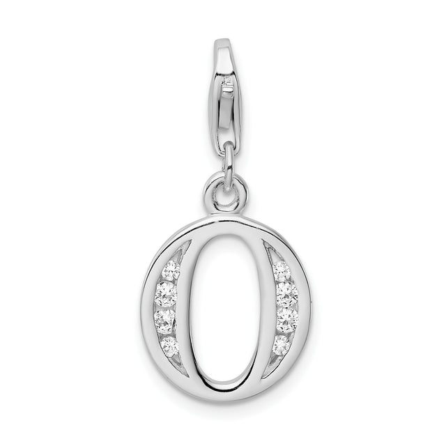 Sterling Silver Letter O Pendant Charm with Cubic Zirconia Accents