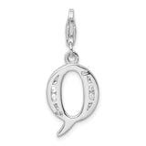 Sterling Silver Letter Q Pendant Charm with Cubic Zirconia Accents