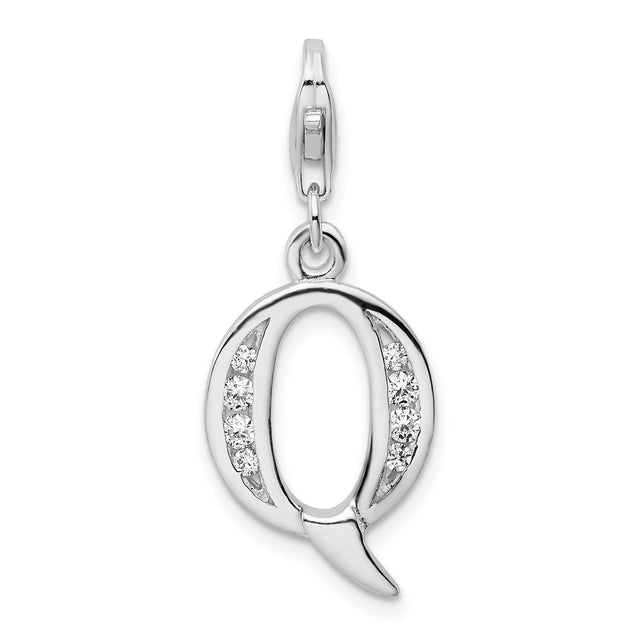 Sterling Silver Letter Q Pendant Charm with Cubic Zirconia Accents
