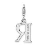 Sterling Silver Letter R Pendant with Cubic Zirconia Inlay, Alphabet Charm Jewelry