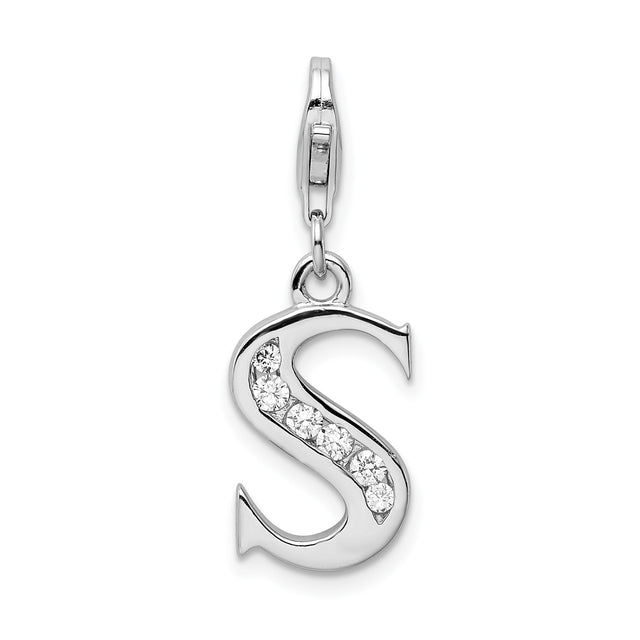 Sterling Silver Letter S Charm Pendant with Cubic Zirconia, Lobster Clasp, Initial Jewelry for Women