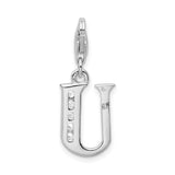 Sterling Silver Letter U Pendant Charm with Cubic Zirconia Accents